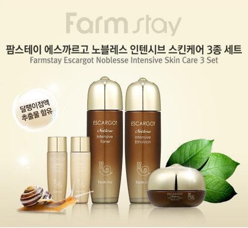 Farmstay Escargot Noblesse Intensive Skincare 3-Piece Set <br/>PLAN36.5 Aloe Gel Tube (Worth $10) Gift