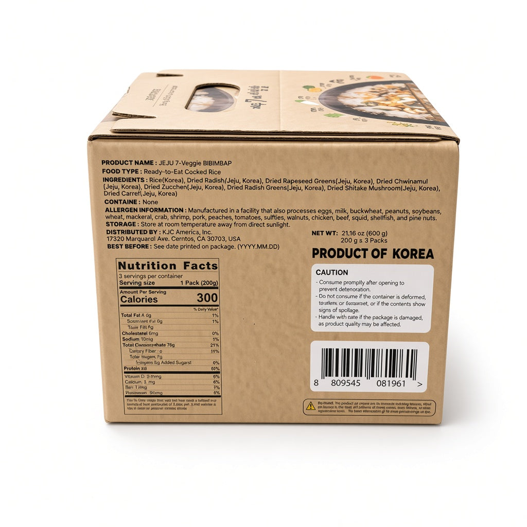 Jeju Mami Instant Nutritious Rice - Jeju 7-Vegetable Bibimbap 200g * 3 Packs Expiration Date: August 26, 2027