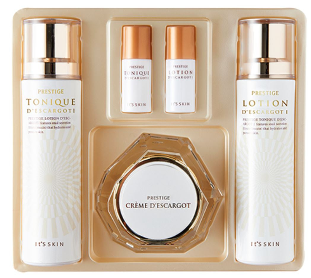 It's Skin Prestige Des Escargot 3-Piece Set - Receive a travel 5-piece kit pouch + Prestige Lotion Corps Des Escargot with product purchase