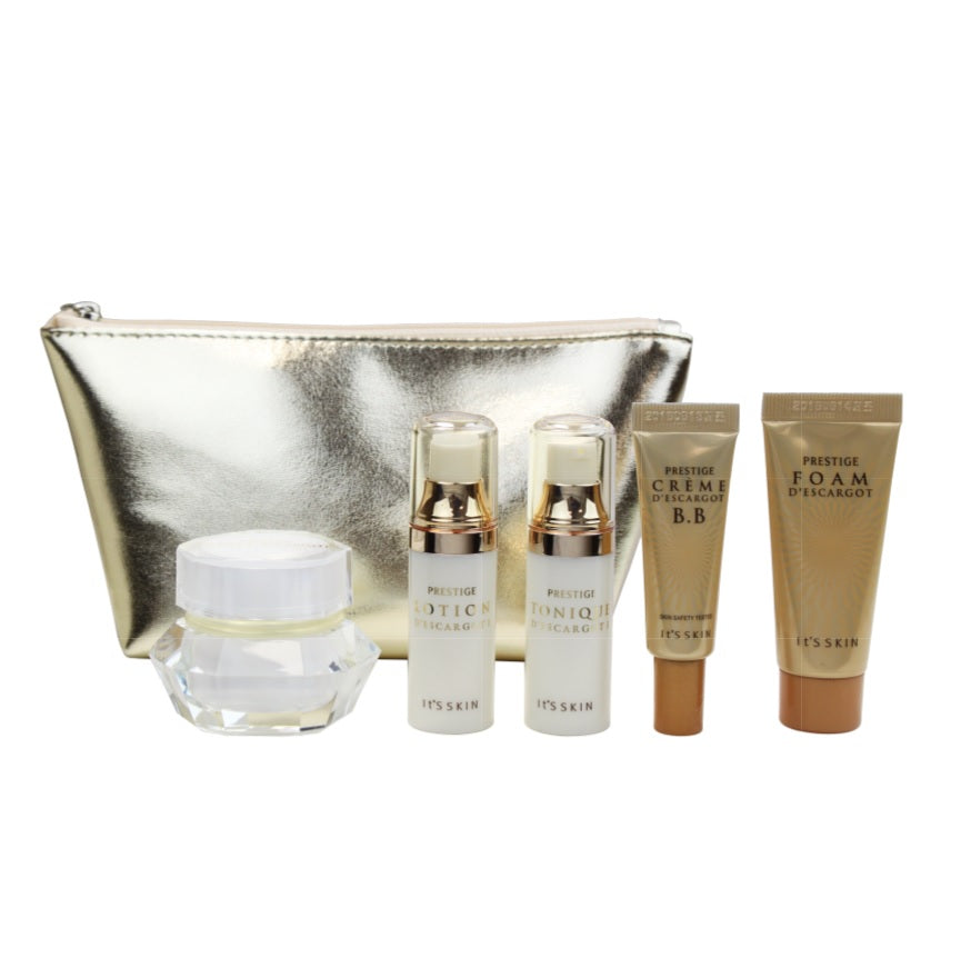 It's Skin Prestige Des Escargot 3-Piece Set - Receive a travel 5-piece kit pouch + Prestige Lotion Corps Des Escargot with product purchase