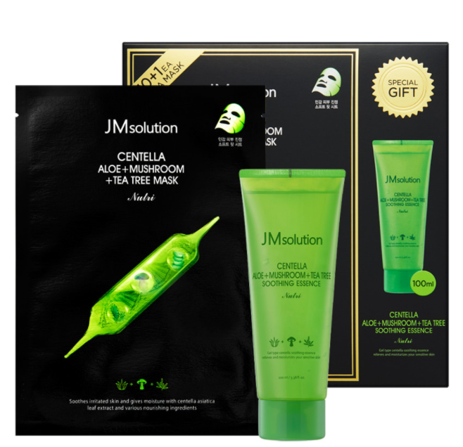JM Solution Centella Aloe + Mushroom + Tea Tree Mask Pack (11 Packs + Soothing Essence)