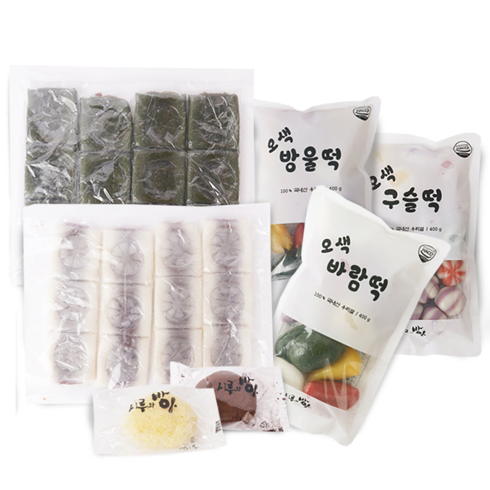 [Free Separate Shipping] Siru & Banga 6-Piece Rice Cake Set (Red Bean Paste Sliced Rice Cake, Cream Cheese Glutinous Rice Cake, Tiramisu Glutinous Rice Cake, Five-Color Bangul-tteok, Five-Color Bead Rice Cake, Five-Color Baram-tteok)