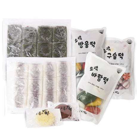 [Free Separate Shipping] Siru & Banga 6-Piece Rice Cake Set (Red Bean Paste Sliced Rice Cake, Cream Cheese Glutinous Rice Cake, Tiramisu Glutinous Rice Cake, Five-Color Bangul-tteok, Five-Color Bead Rice Cake, Five-Color Baram-tteok)