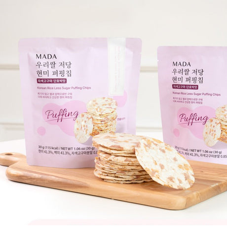 MADA Korean Rice Low-Sugar Brown Rice Puffed Chips Purple Sweet Potato & Butternut Squash Flavor (30g) x 5 Packs