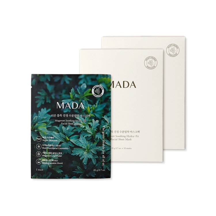 [1+1] MADA Early Spring Mugwort Soothing Moisture Adhesion Mask Pack 1 Box (10 Packs) Buy 1 Get 1 FREE Expiration Date: December 2, 2027