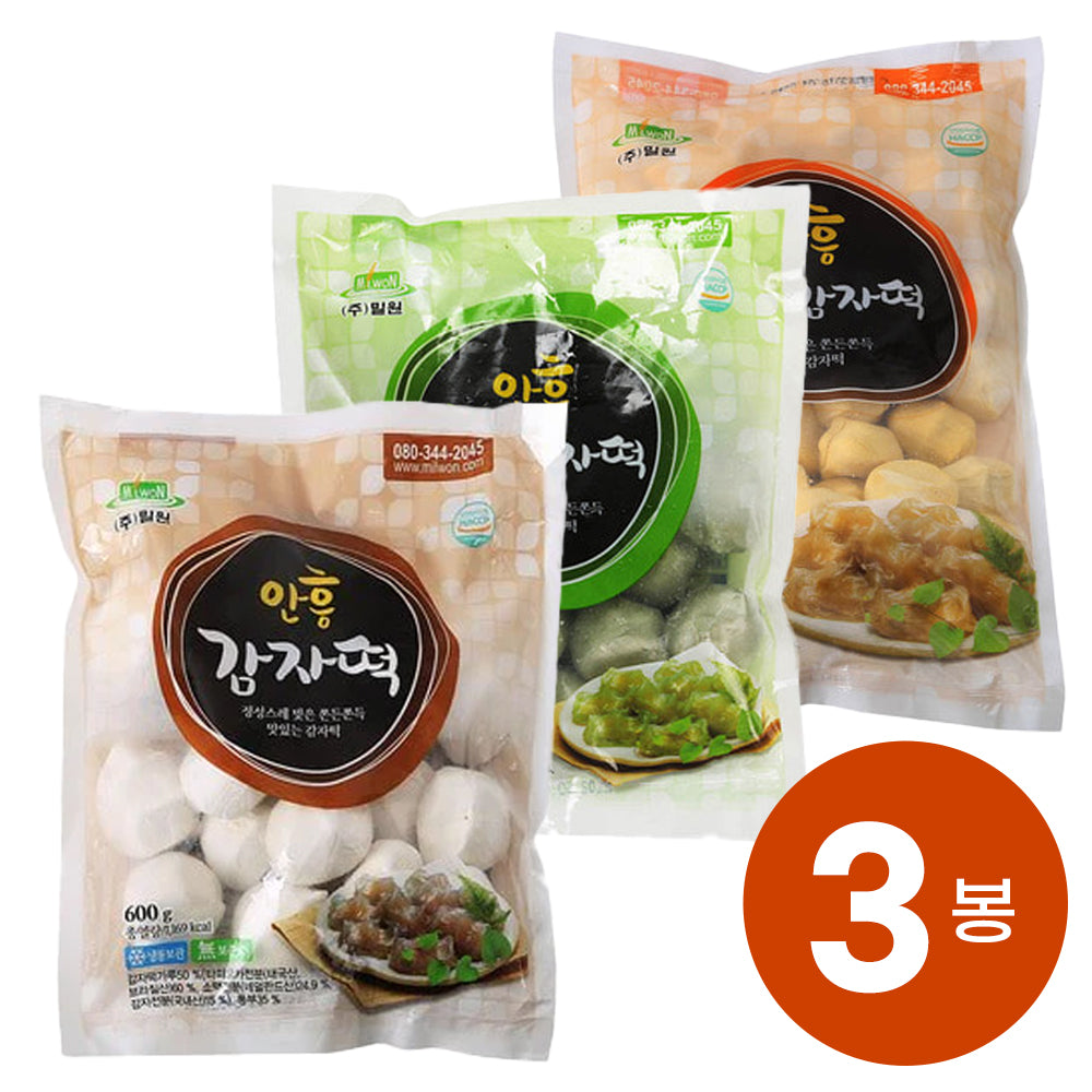 [Free Separate Shipping][Kkotma Fresh] Milwon - Gangwon-do Anheung Potato Rice Cake Set (Total 3 Packs)
