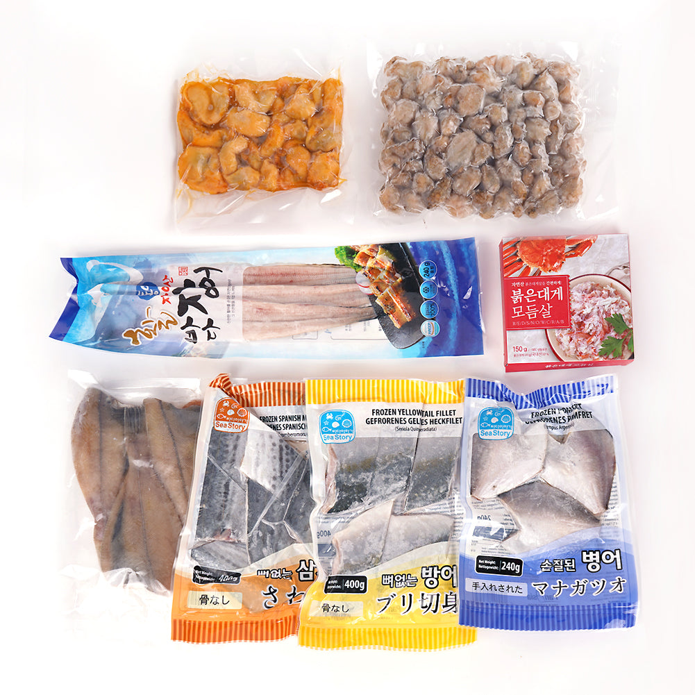 [Free Separate Shipping] 8-Variety Wild Seafood Set 2.5kg (Yellowtail, Spanish Mackerel, Butterfish, Flounder, Conger Eel, Crab Meat, Sea Squirt, Sea Cucumber) Buy 1 Get 1 Free