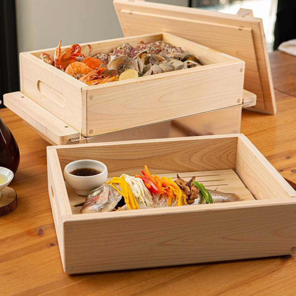 [SEPARATE FREE SHIPPING] KITCHEN&KITCHEN Cypress Wood 2-Tier Steamer Set (Hinoki Steamer)