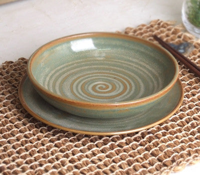 Green Leaf Round Plate and Low Bowl 2-Piece Set