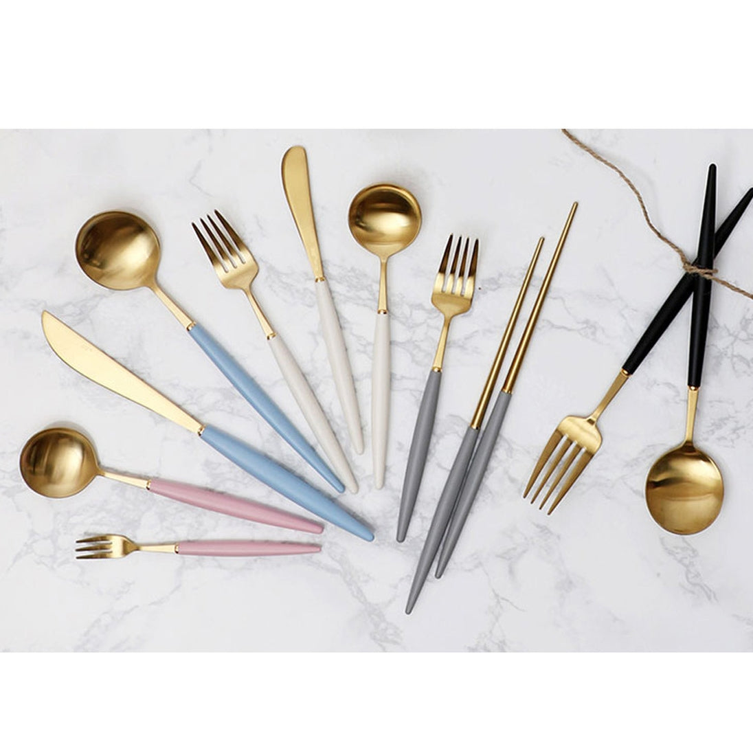 [Hankook Ceramic] Bogen Eiffel Gold 4-Piece Korean Cutlery Set (Spoon + Chopsticks + Fork + Knife) (Color Selection)