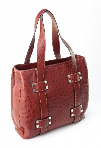 [Homiga] Handmade Ostrich Leather Handbag (OT 258762 Mahogany)