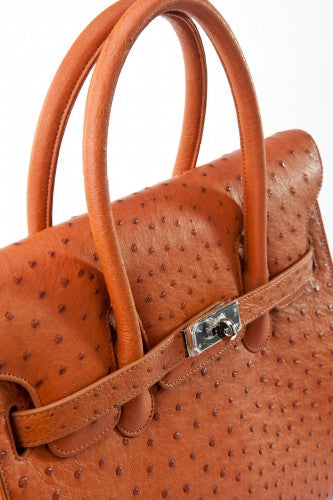 [Homiga] Handmade Ostrich Leather Handbag (OT 273687 Brown)