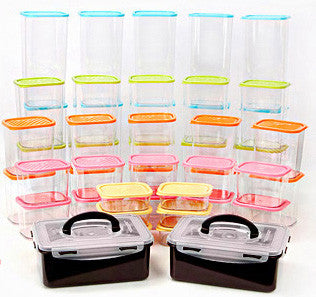 Kitchen Flower Square Refrigerator Storage Containers 92pcs + Free Gift: 2 x 1.8-liter Kimchi Containers