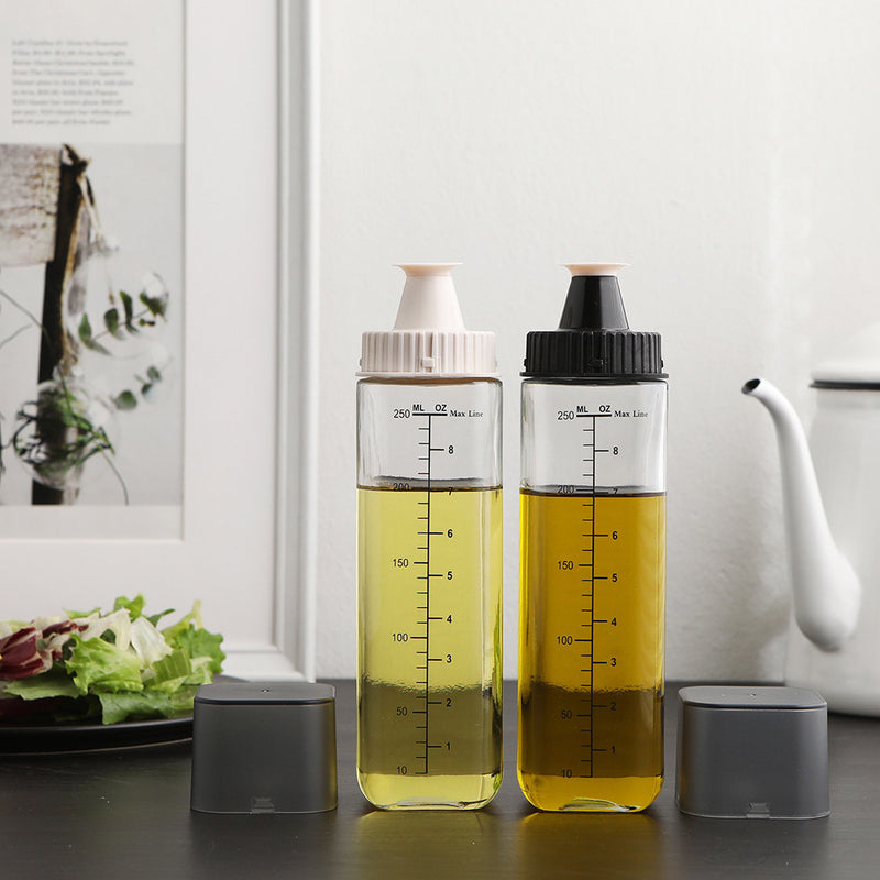 SINO GLASS 2-Pack SQUARE Oil & Vinegar Glass Dispenser Bottles with Leak Proof Silicone Caps