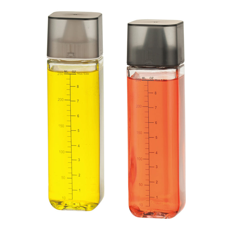 SINO GLASS 2-Pack SQUARE Oil & Vinegar Glass Dispenser Bottles with Leak Proof Silicone Caps