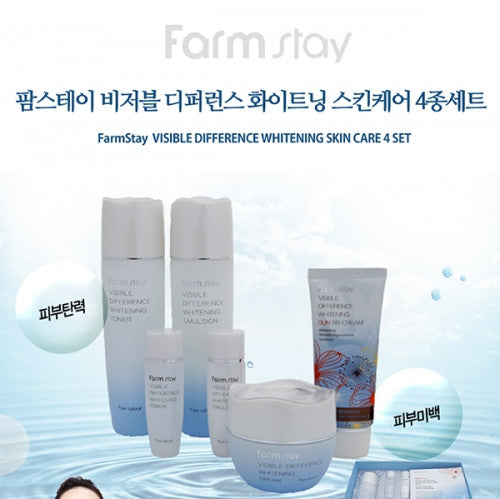 Farmstay Visible Difference Whitening Skincare 4-Piece Set (Toner + Lotion + Cream + BB Cream)