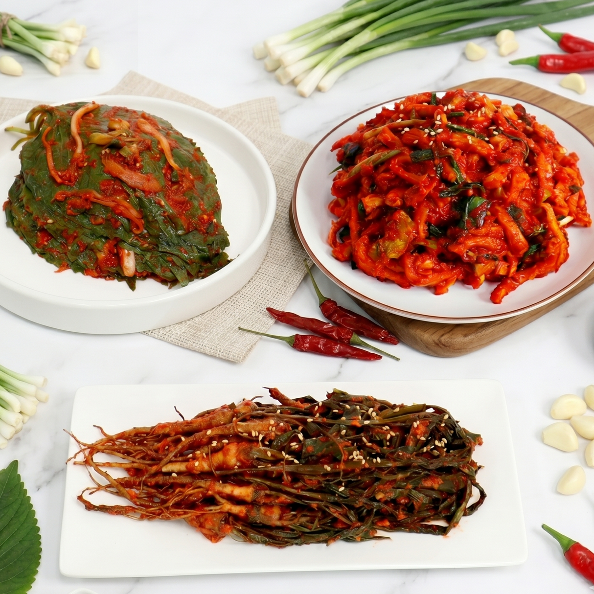 [Free Separate Shipping] Jeollanam-do Saebyeok Farm Kimchi - Perilla Leaf Kimchi 1kg + Godeulppaegi Kimchi 1kg + Dried Radish Kimchi 1kg