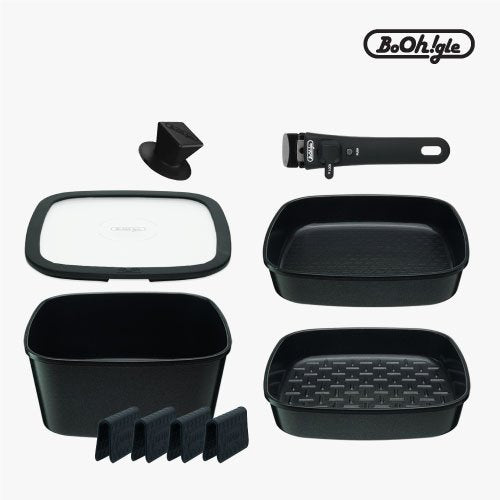 [Free Separate Shipping]</br>Boogle - 6-Piece Square Pot Set (Choose 1: Beige or Black)