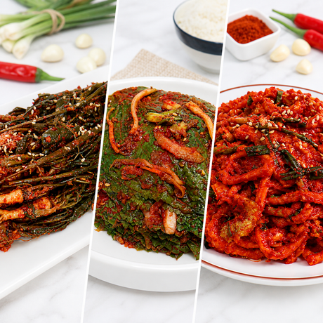 [Free Separate Shipping] Jeollanam-do Saebyeok Farm Kimchi - Perilla Leaf Kimchi 1kg + Godeulppaegi Kimchi 1kg + Dried Radish Kimchi 1kg