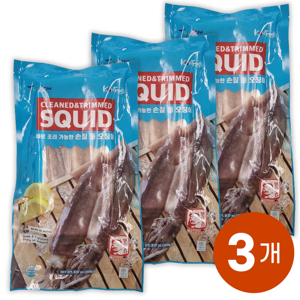 [Free Separate Shipping][Kkotma Fresh] Ready-to-Cook Cleaned Whole Squid (260g) x 3 Packs Expiration Date: September 20, 2027