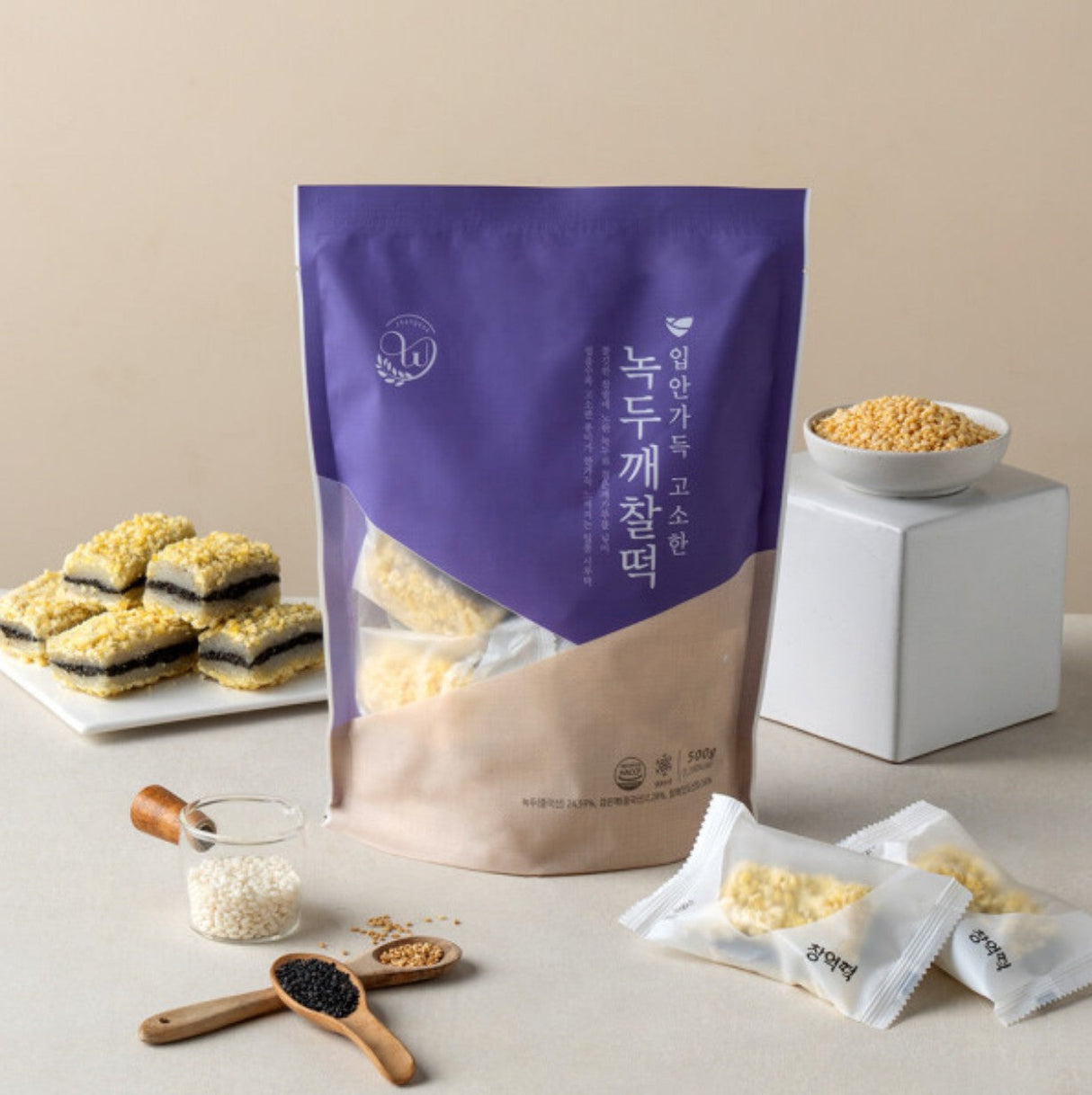 [Free Separate Shipping][Kkotma Fresh] Chang-eok Rice Cake Mung Bean Sesame Glutinous Rice Cake 1kg (Total 2 Packs)