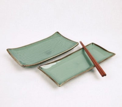 Dangojae Celadon Rectangular Plate (Fish Plate) Set (2 Medium + 2 Large)