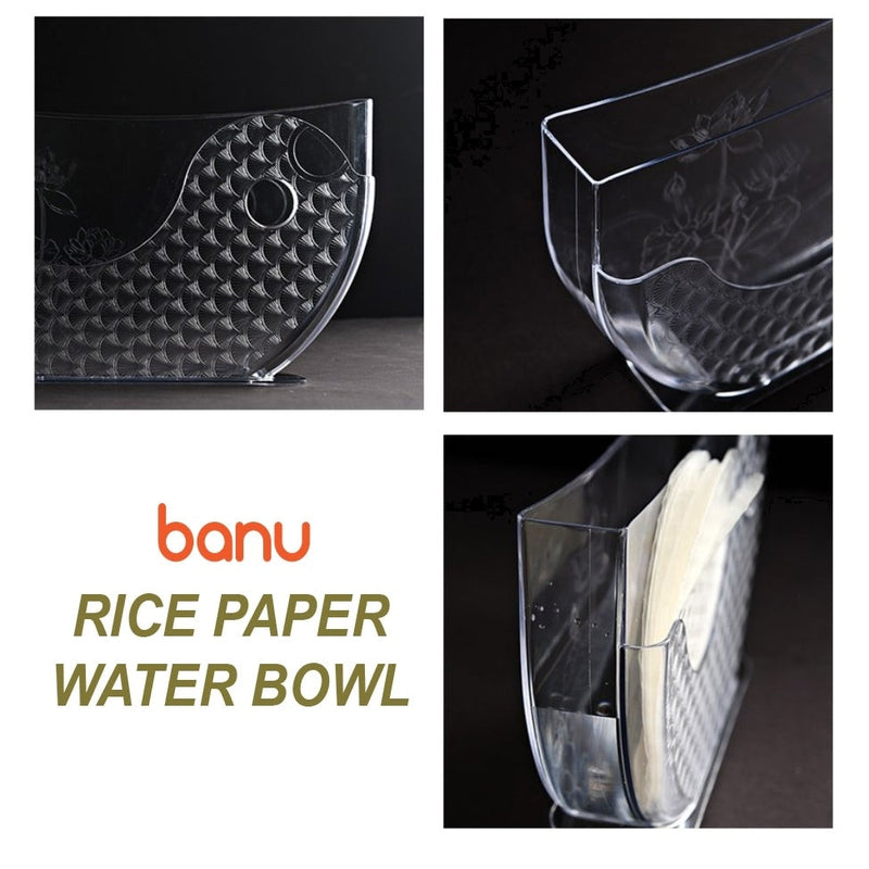 BANU Rice Paper Water Bowl with Side Pocker Holder (Rice Paper Wrappers for Spring Rolls)