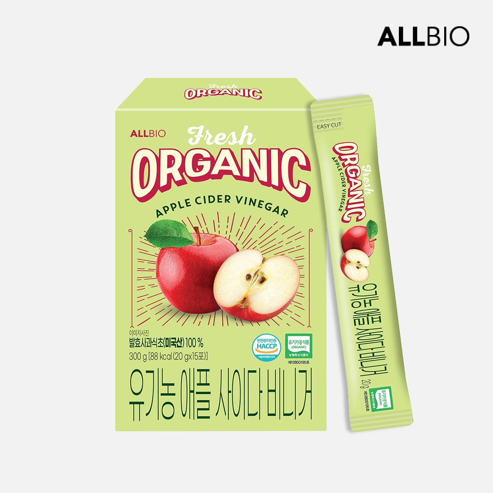 Allbio - Organic Apple Cider Vinegar 300g (15 packs of 20g) Expiration Date: January 12, 2027