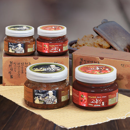 Hwawangsan Traditional Sauce Set (Traditional Soybean Paste 500g + Garlic Onion Gochujang 500g)