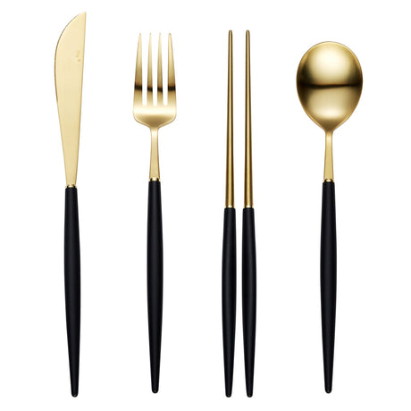 [Hankook Ceramic] Bogen Eiffel Gold 4-Piece Korean Cutlery Set (Spoon + Chopsticks + Fork + Knife) (Color Selection)