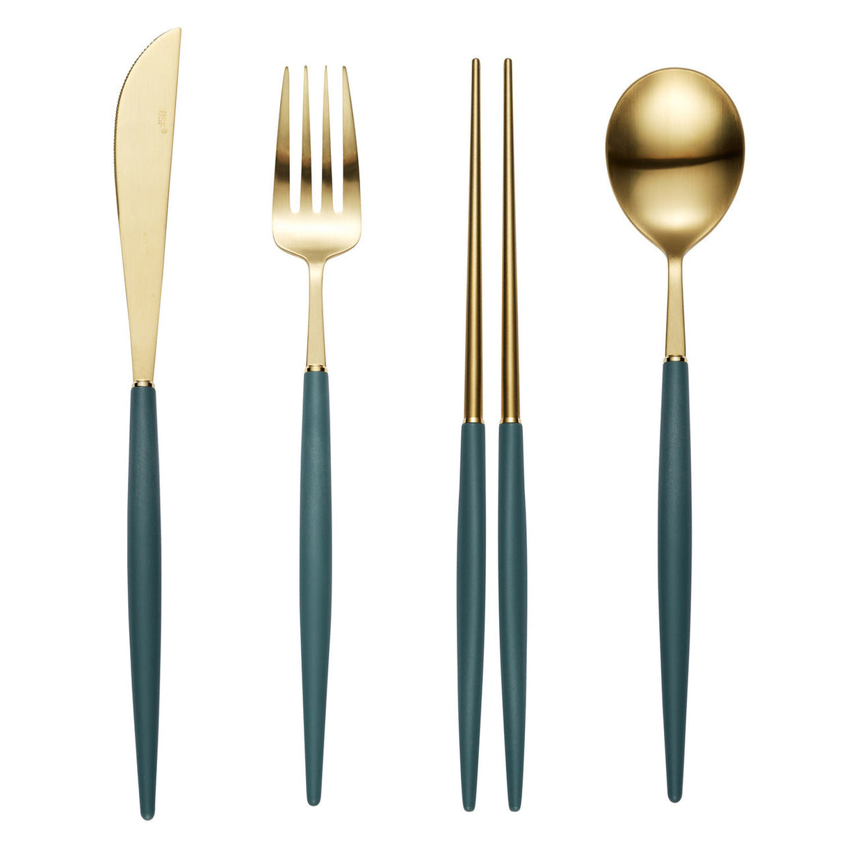 [Hankook Ceramic] Bogen Eiffel Gold 4-Piece Korean Cutlery Set (Spoon + Chopsticks + Fork + Knife) (Color Selection)