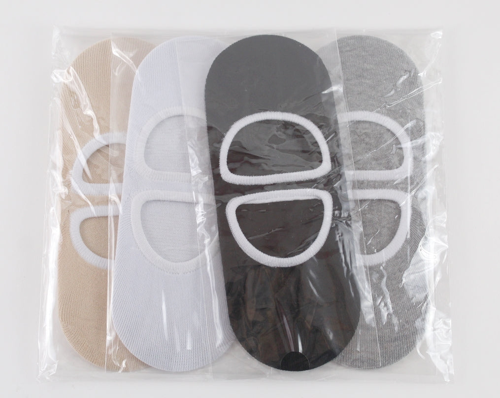 4 pairs of cotton socks with instep loops (Beige, White, Gray, Black)