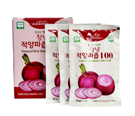 [Free Separate Shipping] 90 Packs of Whole Cold-Pressed Changnyeong Red Onion Juice (80g * 10 packs * 9 boxes)