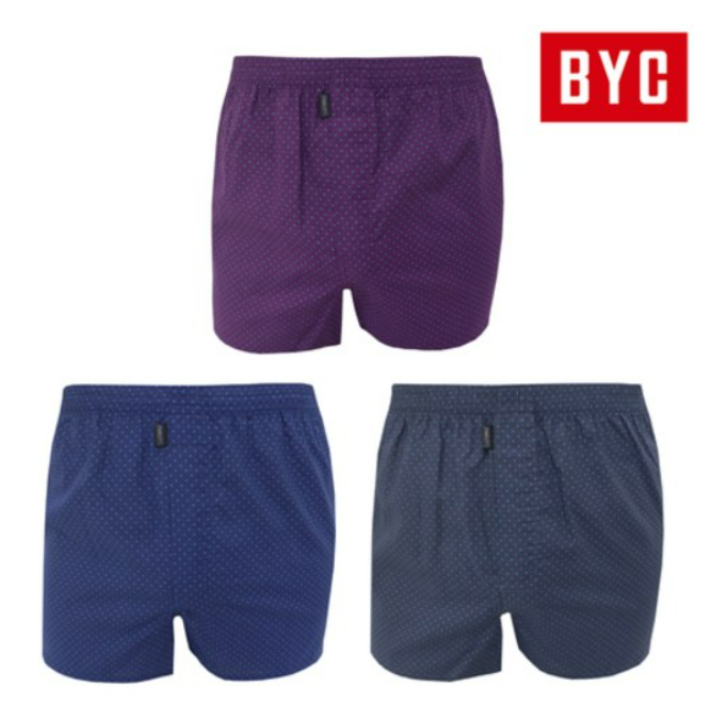 BYC Men's Pure Cotton Boxer 3-Pack (Navy, Purple, Gray) (KBY2036)