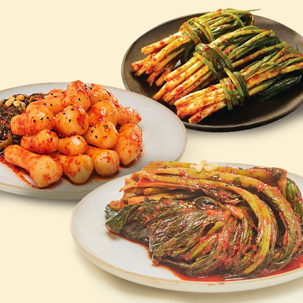 [Kkotma Fresh] Yesodam Kimchi 3-Type Set (Green Onion Kimchi 1kg + Mustard Leaf Kimchi 1kg + Radish Kimchi 1kg)
