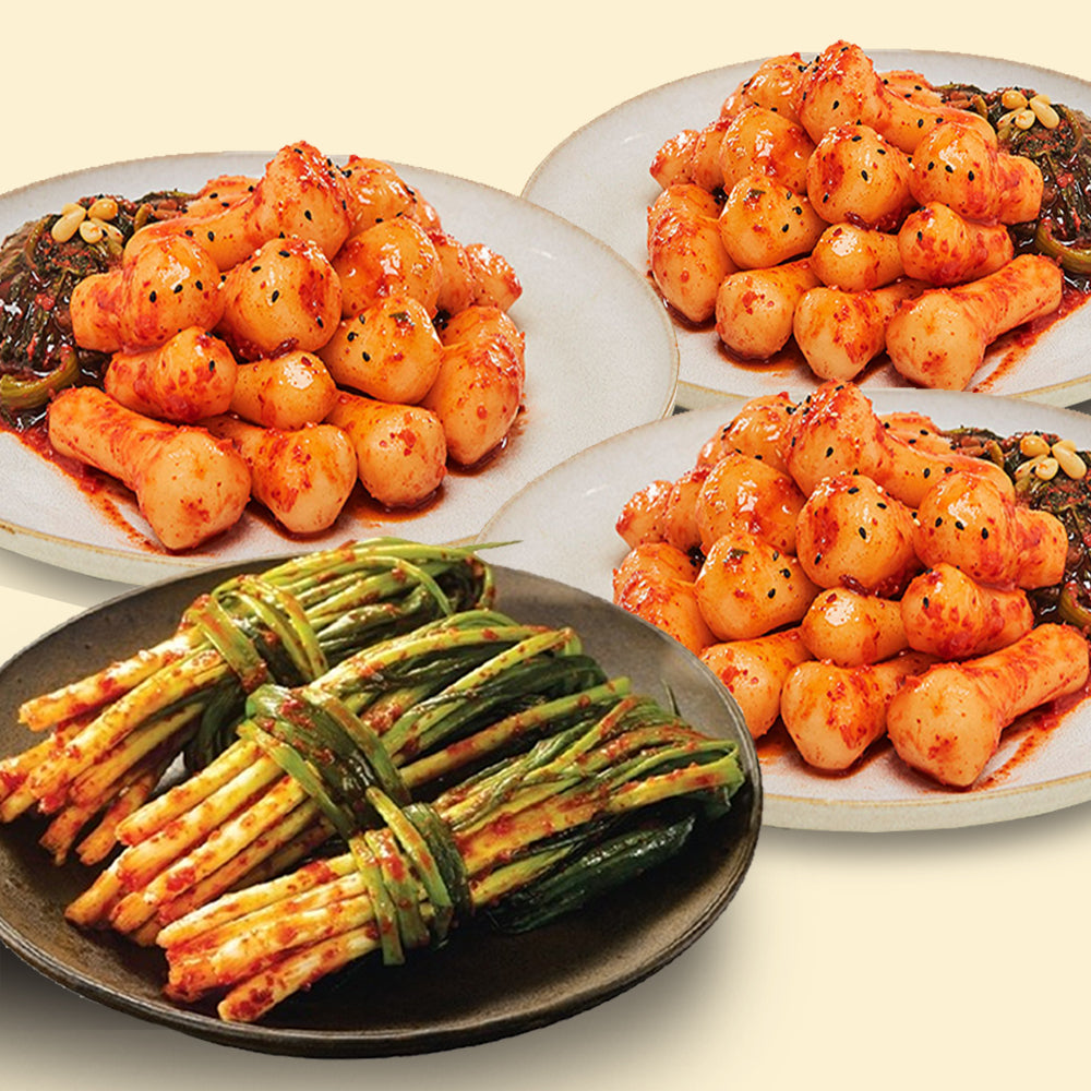 [Free Separate Shipping] Yesodam Kimchi 2-Type Set 4kg (Young Radish Kimchi 1kg * 3 Bags + Green Onion Kimchi 1kg * 1 Bag)