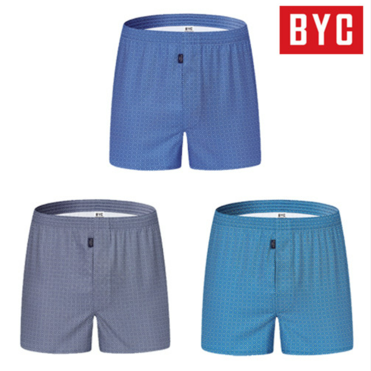 BYC Men's Pure Cotton Boxer 3-Pack (Blue, Emerald, Light Gray) (MCG3004)