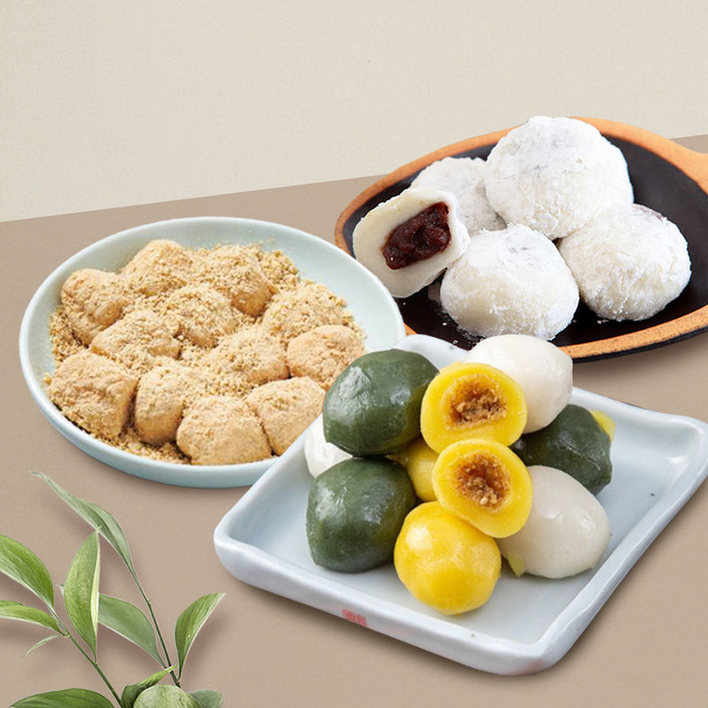 [SEPARATE FREE SHIPPING] YUGI BANGAH 유기방아 Korean Rice Cake Set (Injeolmi 240g x 3 Packs + Red Bean Rice Cake 270g x 3 Packs + Three Color Songpyeon 800g x 1 Pack)