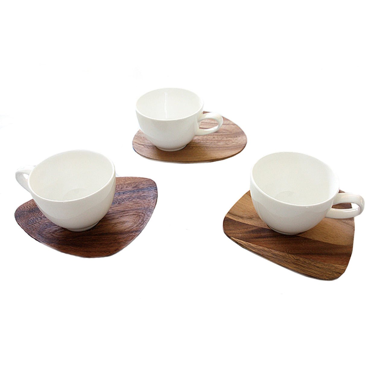 [Hankook Ceramic] Twig New York Acacia Wood Saucer & White Teacup
