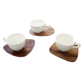 [Hankook Ceramic] Twig New York Acacia Wood Saucer & White Teacup