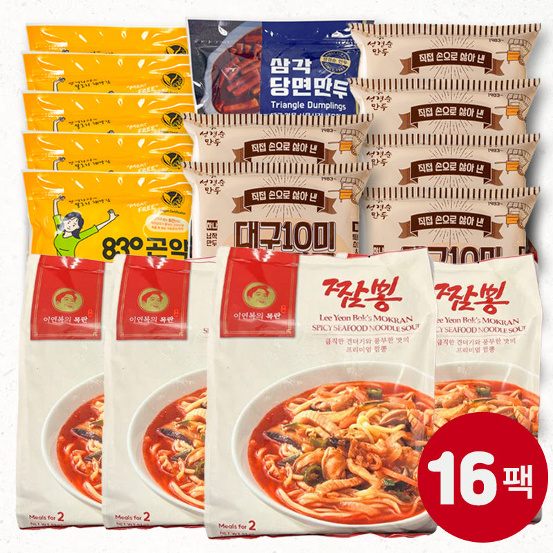 [Free Separate Shipping] Lee Yeon-bok Mokran Jjamppong + Seong Gyeong-sun Dumplings Chinese Set (Total 16 Packs)