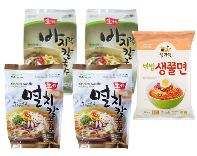 [Free Separate Shipping] Pulmuone Jjolmyeon and Kalguksu Set (2 packs of Anchovy Kalguksu, 2 packs of Clam Kalguksu, 1 pack of Fresh Jjolmyeon)