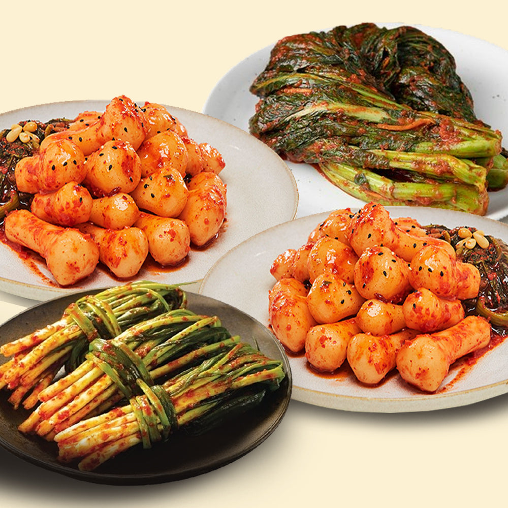[Free Separate Shipping] Yesodam Kimchi 3-Type Set 4kg (Young Radish Kimchi 1kg * 2 bags + Green Onion Kimchi 1kg * 1 bag + Mustard Leaf Kimchi 1kg * 1 bag)