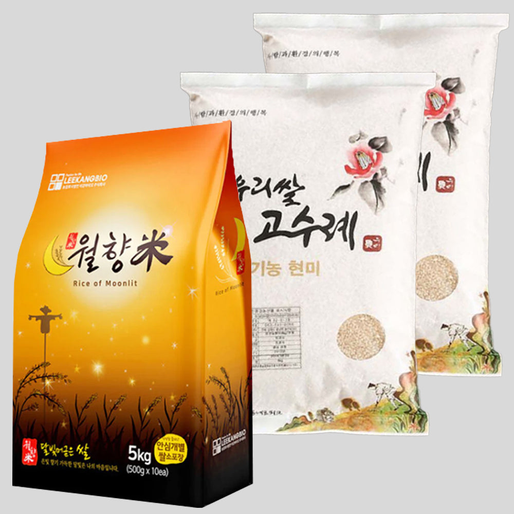 [Free Separate Shipping] Wolhyangmi 5kg x 1 bag + Sindongjin Organic Brown Rice 4kg x 2 bags (Refrigerate)