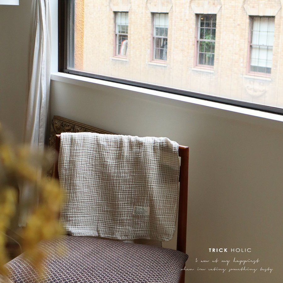 Sentimental Trickholic Gingham Check Waffle Gauze Picot Lace Blanket (Select Size)