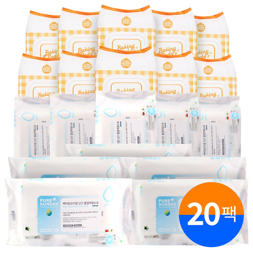 [Free Separate Shipping] Pure Sunday - Baking Soda Wet Cleaning Wipes 10 Packs + Kitchen Dishcloths 10 Packs