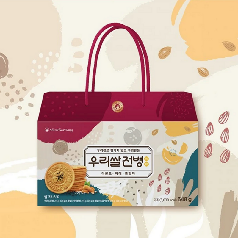 ShinHwaDang Korean Rice Cookie Gift Set (Almond, Green Laver, & Black Sesame)