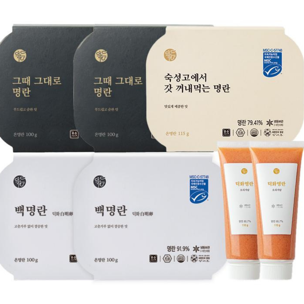 [SEPARATE FREE SHIPPING] Deokhwa Korean Cod Roe Set (4 Different Types, 7 Packs Total)