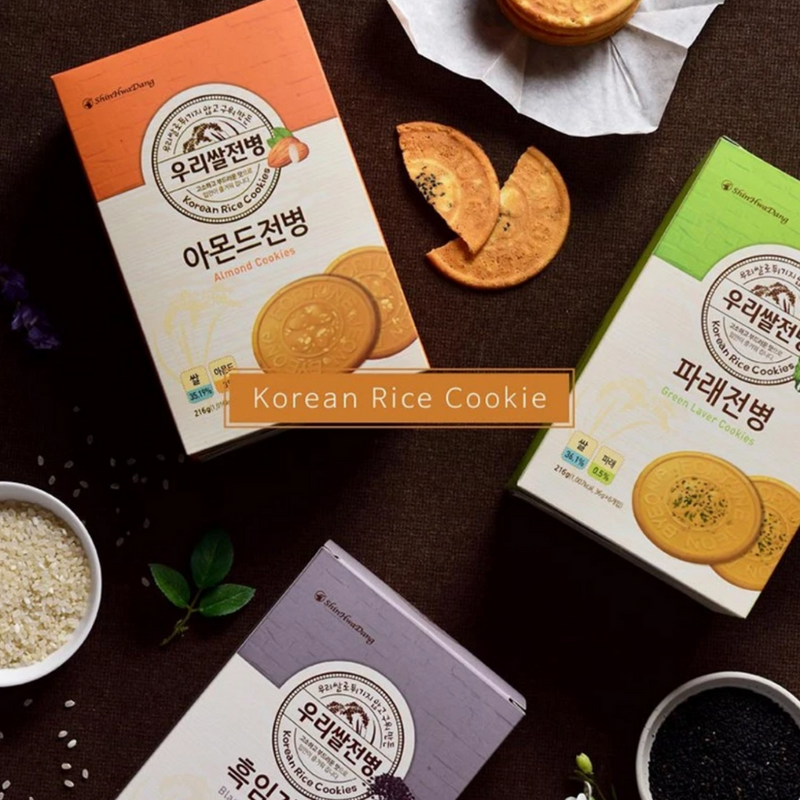 ShinHwaDang Korean Rice Cookie Gift Set (Almond, Green Laver, & Black Sesame)