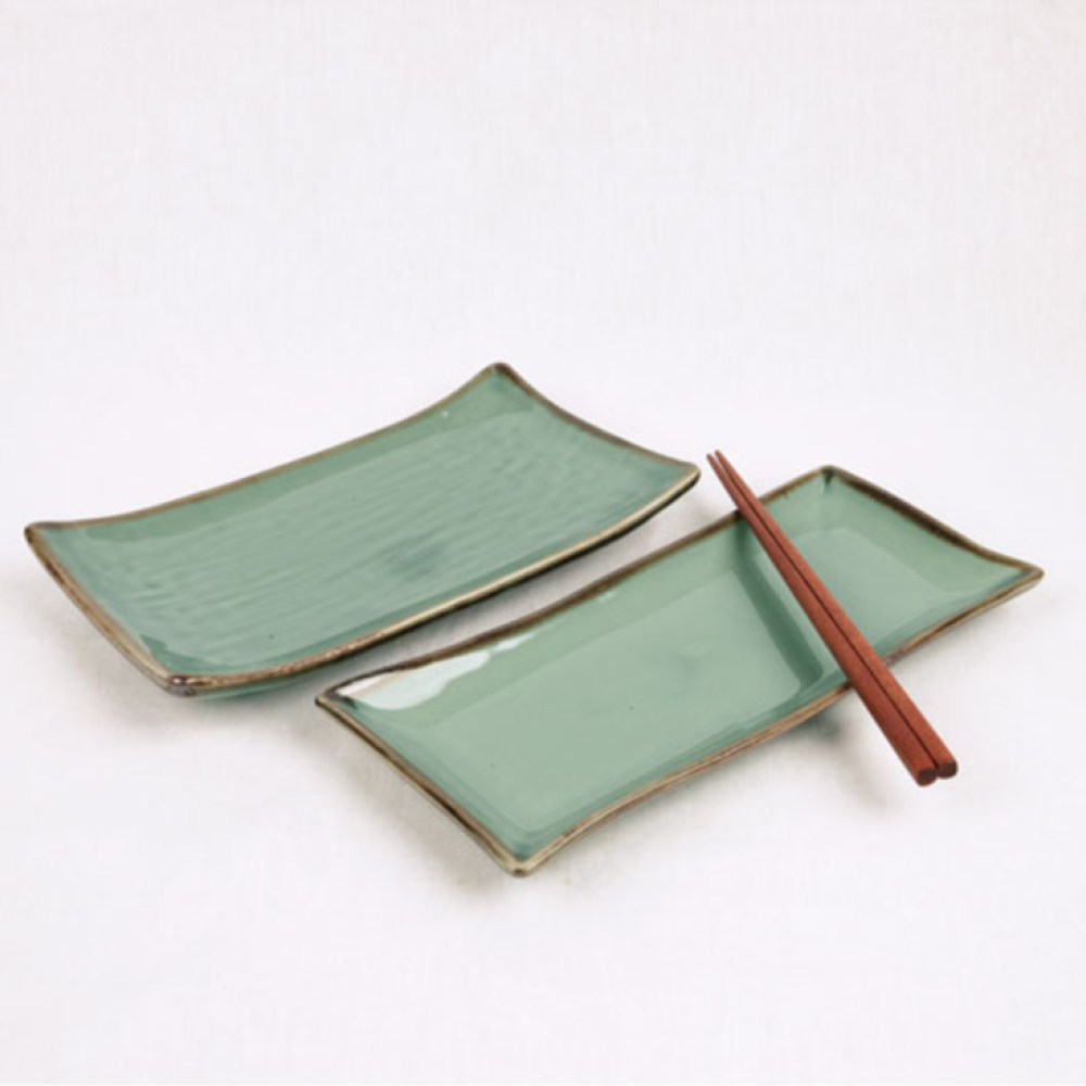 Dangozai Celadon Rectangular Plate Set (2 Medium & 2 Large)